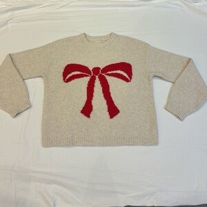 a new day Cream Sweater with Red Bow